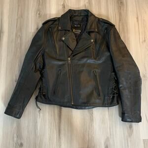 Xelement Men's Leather Motorcycle Jacket Large Black Zip-Out Liner Long Sleeve